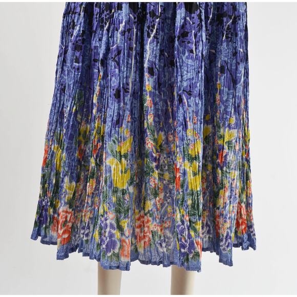 Vintage 90s Floral Broomstick Pleated Full Cotton Maxi Skirt S M - Picture 5 of 8